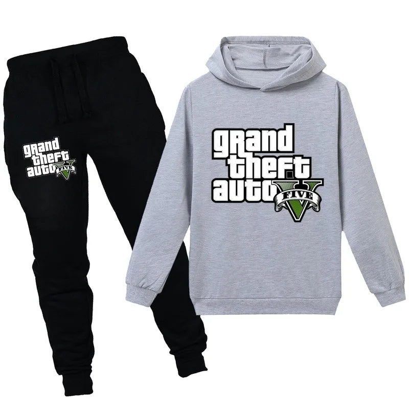 Grand Theft Auto V GTA 5 Kids Hoodies Pants 2pcs Sets Long Sleeve Pullover Boys Sweatshirt Teenage Girls Clothing 12 14 Years