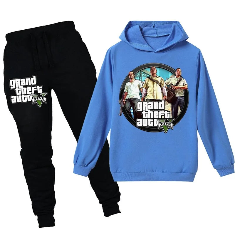 Grand Theft Auto V GTA 5 Kids Hoodies Pants 2pcs Sets Long Sleeve Pullover Boys Sweatshirt Teenage Girls Clothing 12 14 Years