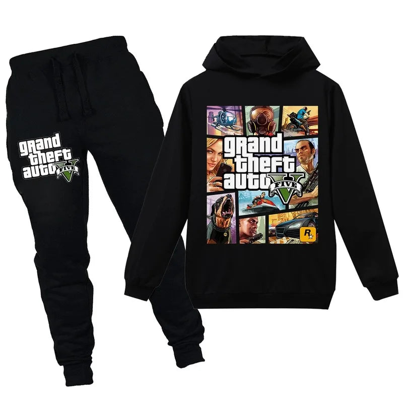 Grand Theft Auto V GTA 5 Kids Hoodies Pants 2pcs Sets Long Sleeve Pullover Boys Sweatshirt Teenage Girls Clothing 12 14 Years