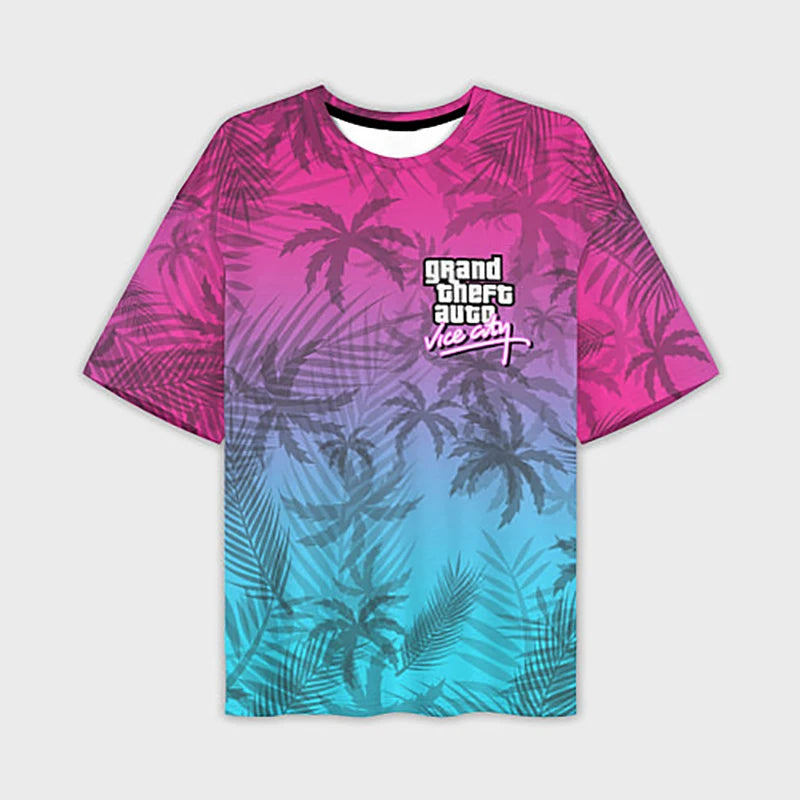 GTA T Shirt Grand Theft Auto Vice City 3D Print Streetwear Men Woman Fashion Oversized T-Shirts Kids Tees Tops Clothing